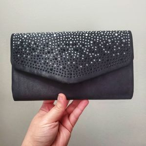 Fioni Black Clutch with Rhinestones | Evening Clutch | NWT